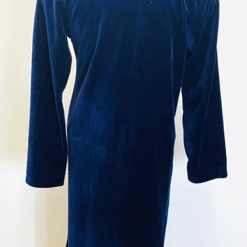 CJ Women Long Sleeve Knee Length Velvet Embroidered Blue Dress Size Large 36-38 - Picture 11 of 12